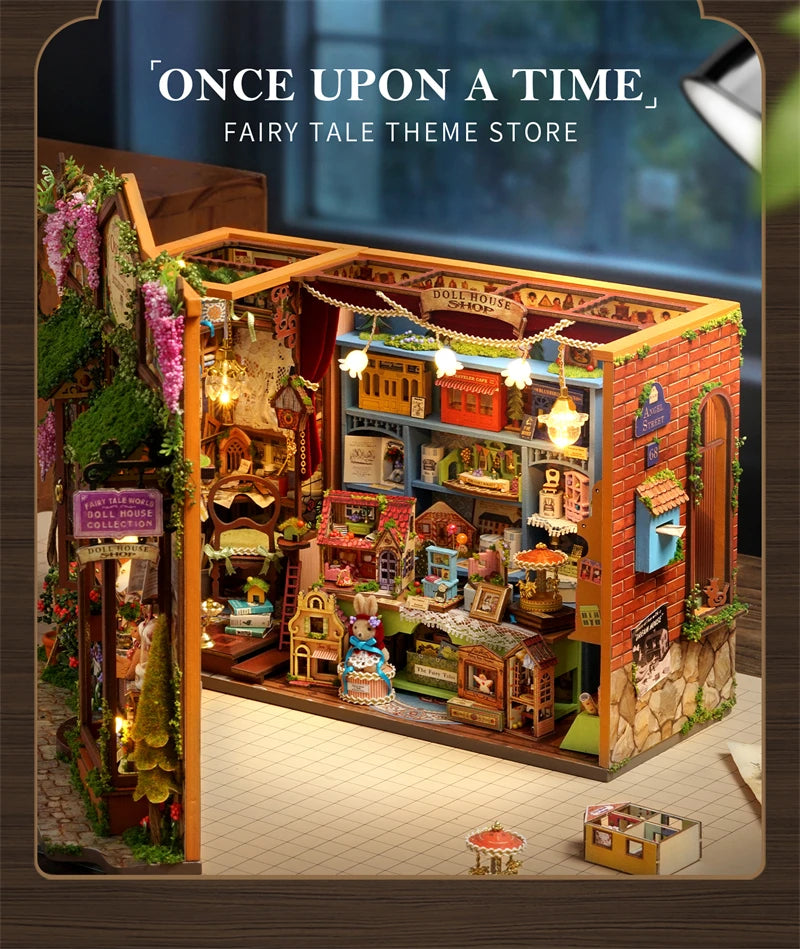 DIY Fairy-Tale Wonderhouse Wooden Miniature Dollhouse Kit with Furniture