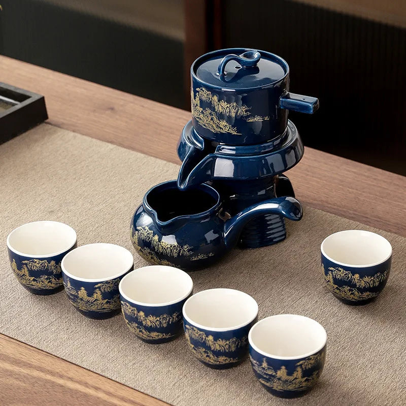 8-Piece Anti-Scald Ceramic Tea Set with Rotating Teapot & Cups