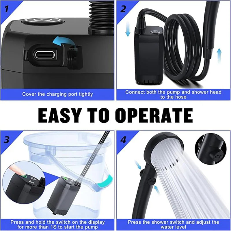 Rechargeable Portable Camping Shower with LED Display & 6000mAh Battery