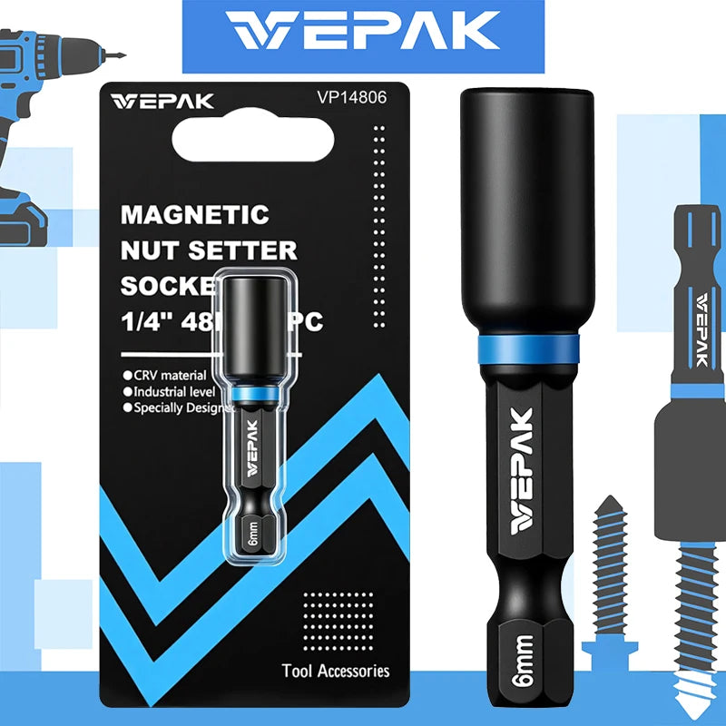 VEPAK Magnetic Hex Nut Drivers – 6/8/10mm High Torque Socket Set