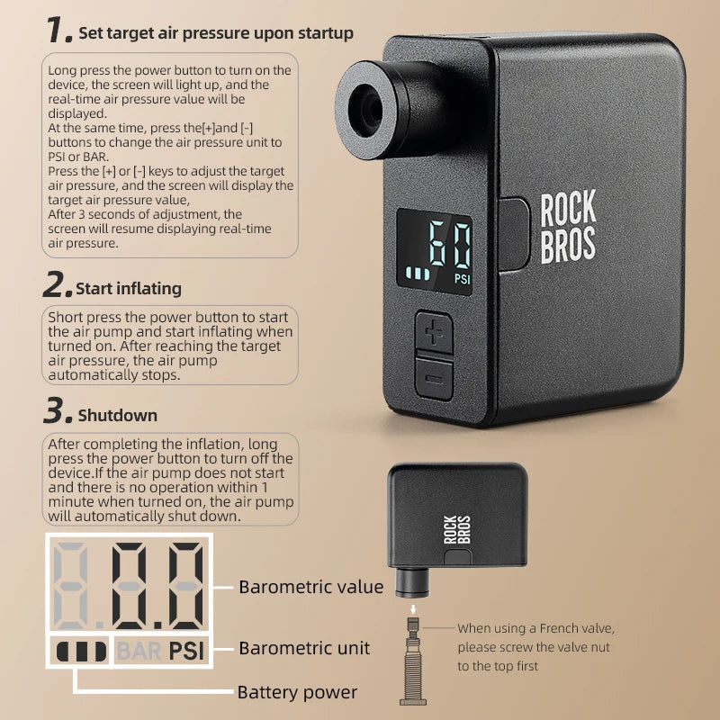 ROCKBROS High-Pressure Electric Air Pump for Bikes - Portable & Versatile
