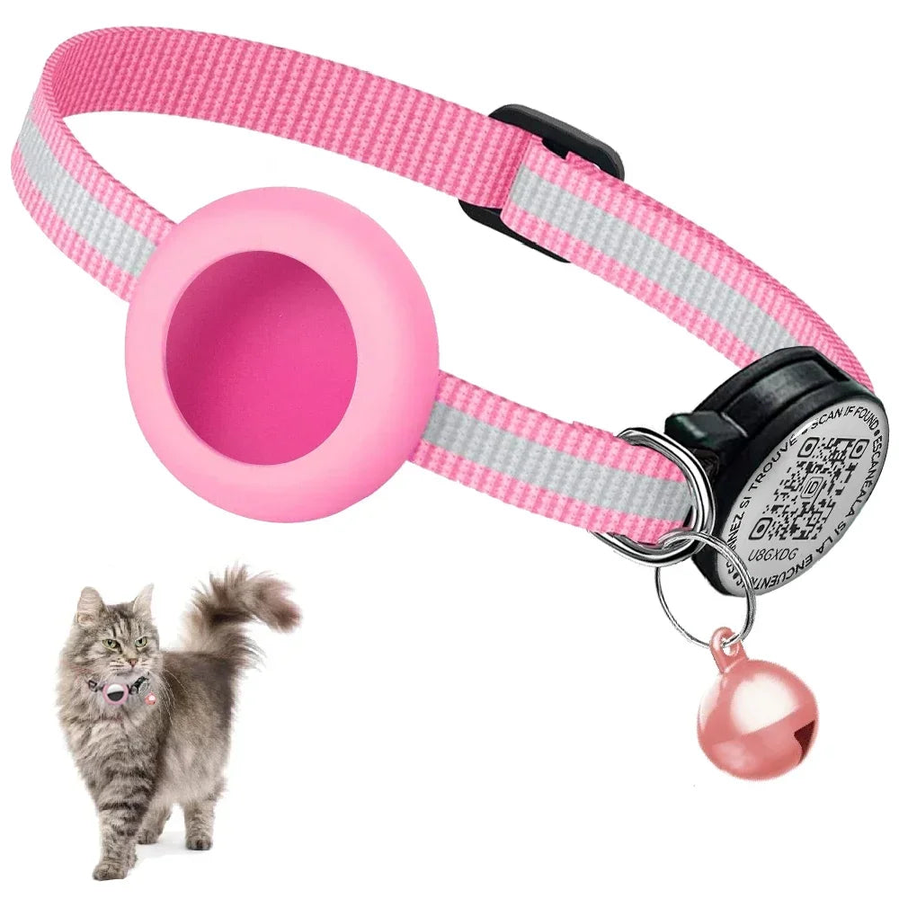 Reflective GPS Tracker Cat Collar with QR Tag & AirTag Holder