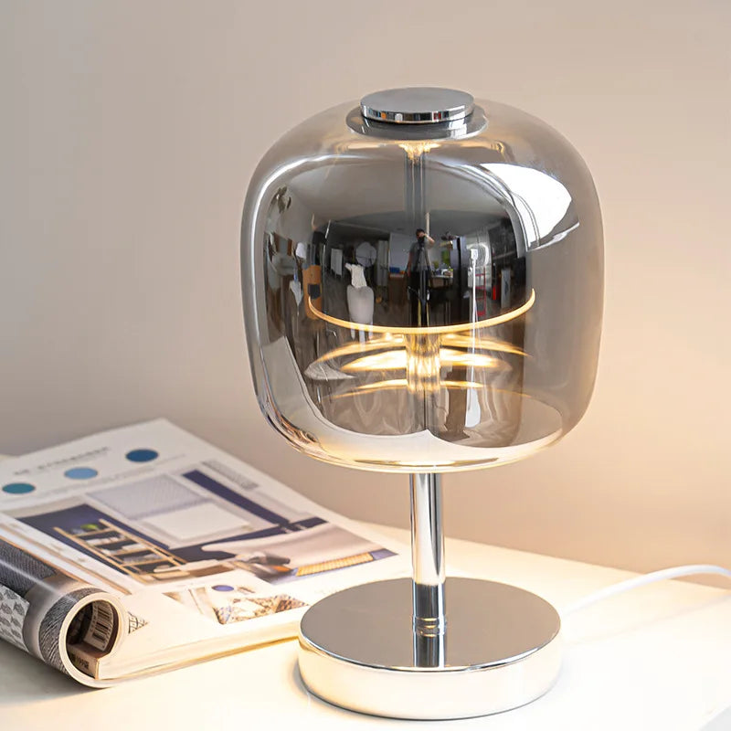 Modern Glass USB Charging Desk Lamp - Three-Color Dimming LED