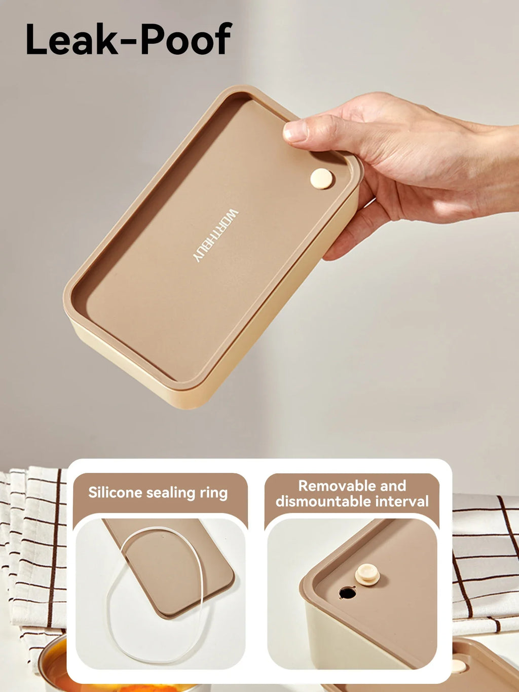 WORTHBUY Double-Layer Leak-Proof Bento Box with Tableware