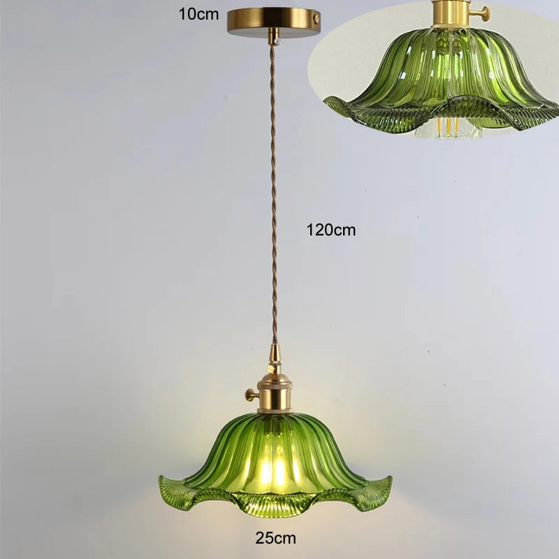 Vintage Green Glass Pendant Light - Nordic Copper Hanging Lamp