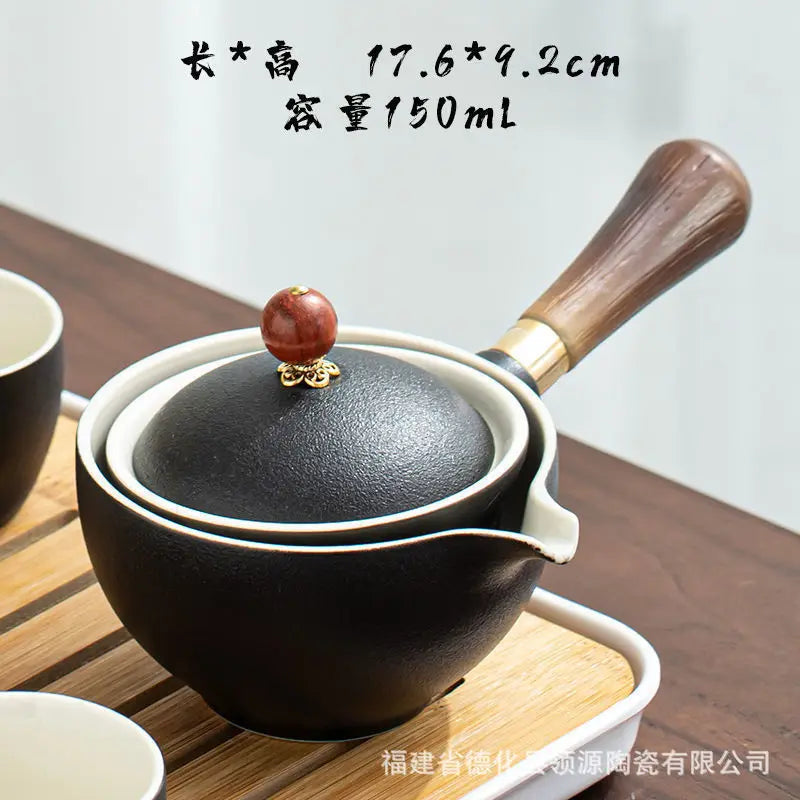 Portable 4-Piece Gongfu Tea Set with Rotating Teapot - Perfect Travel Gift