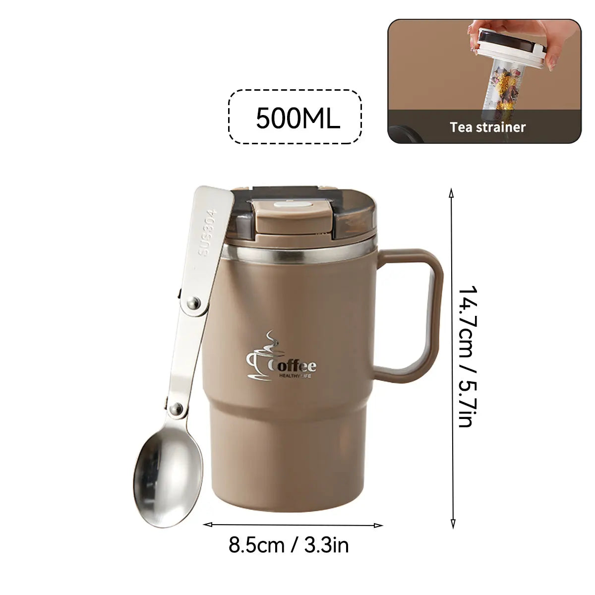 Double-Layer Insulated Stainless Steel Coffee Cup & Spoon