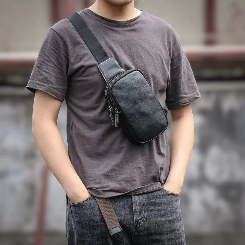 Men's Genuine Leather Crossbody Bag - Trendy & Durable Design