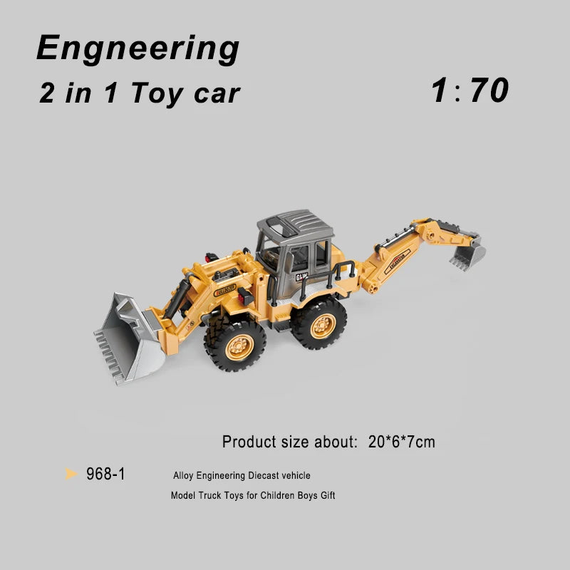 Alloy 2-in-1 Bulldozer & Excavator Diecast Engineering Truck Toy