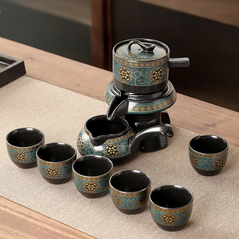 8-Piece Anti-Scald Ceramic Tea Set with Rotating Teapot & Cups