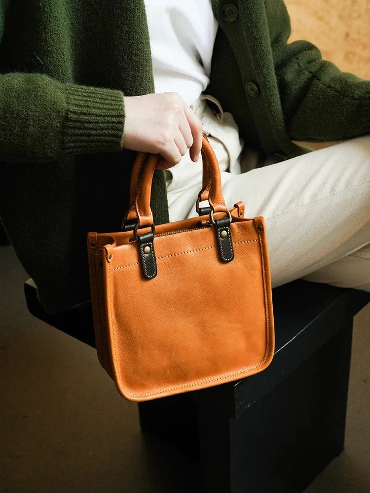 Vintage Top Grain Leather Mini Handbag for Women - Stylish & Durable