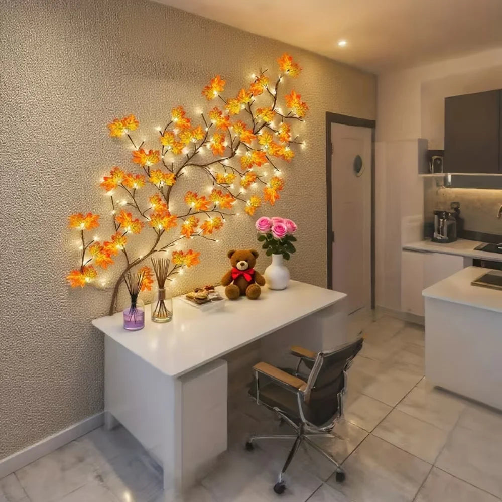 48 LED Lighted Maple Leaf Branch Garland - USB Powered Autumn Decor