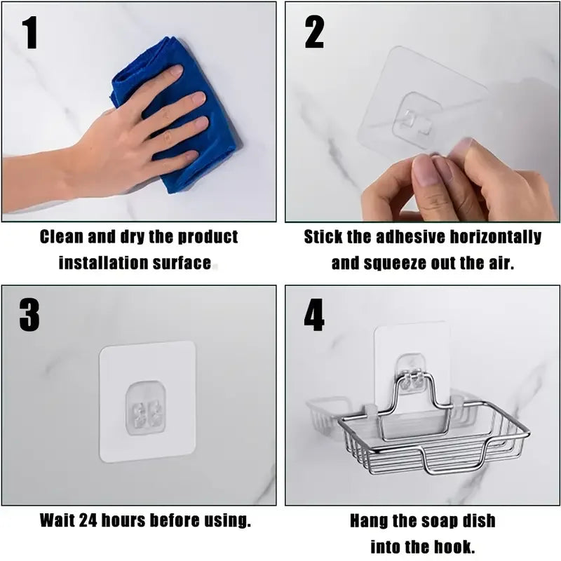 Stainless Steel Wall-Mounted Soap Dish – No Drill, Holds 2 Bars