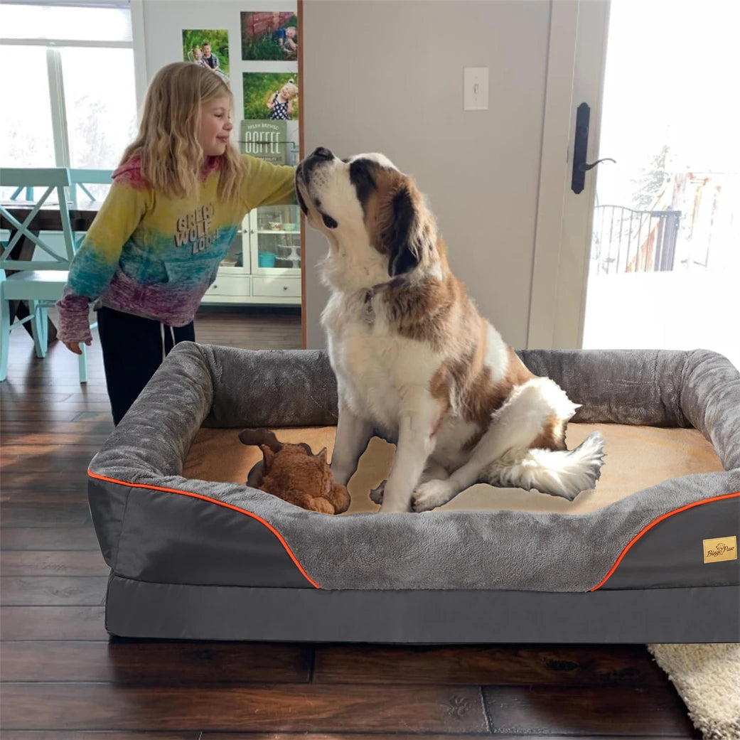 Jumbo Orthopedic Dog Bed - Waterproof Memory Foam Pet Sofa with Bolster