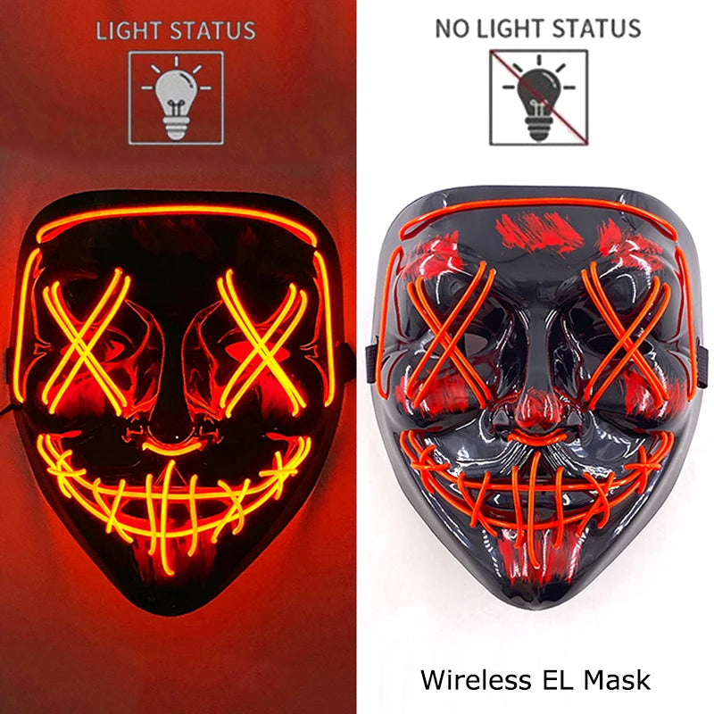 Glow-in-the-Dark Wireless LED Purge Mask for Halloween Cosplay
