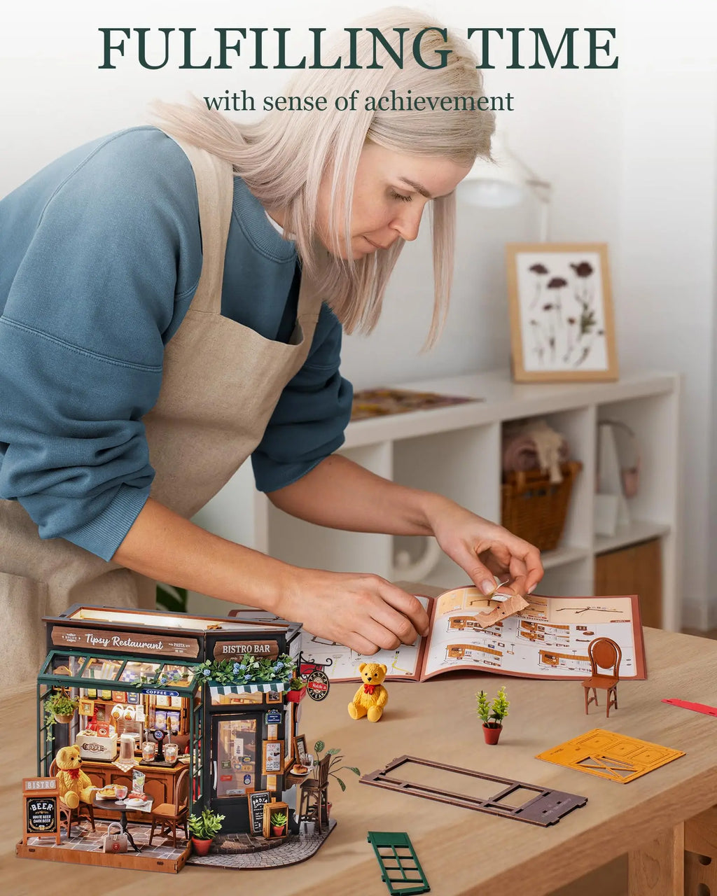 Robotime Tipsy Restaurant Miniature Dollhouse 3D Wooden Puzzle Kit