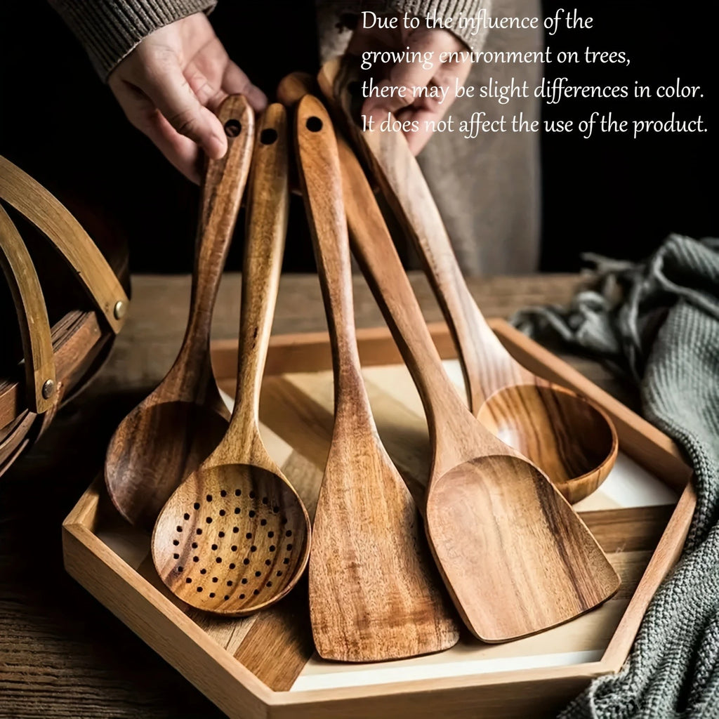 5-Piece Eco-Friendly Wooden Kitchen Utensils Set for Non-Stick Cooking