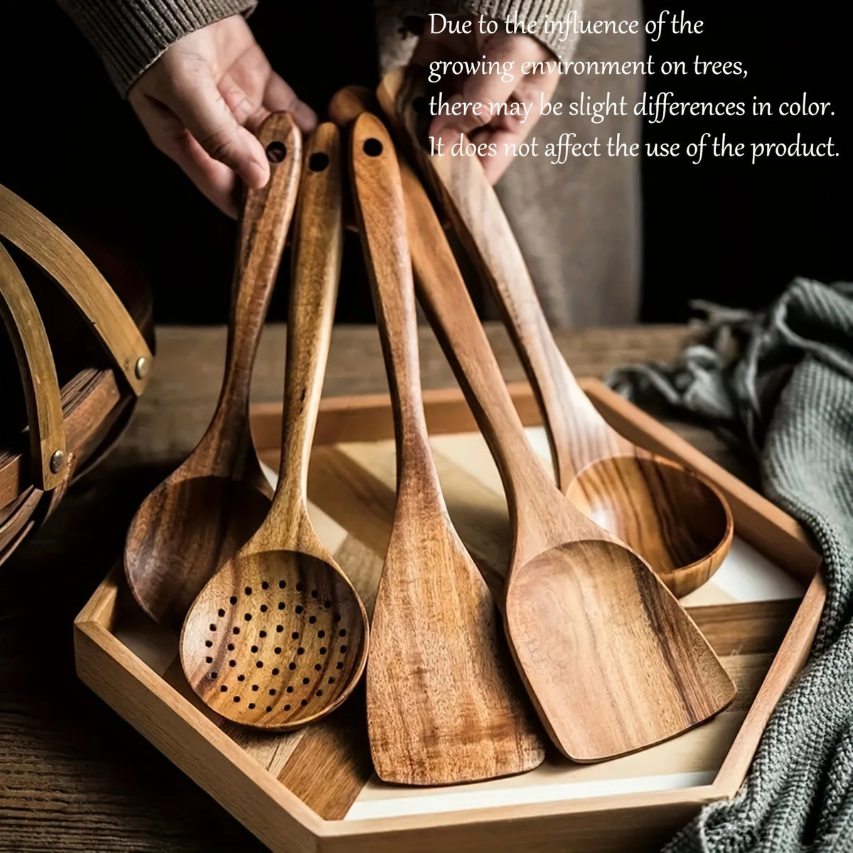 5-Piece Eco-Friendly Wooden Kitchen Utensils Set for Non-Stick Cooking