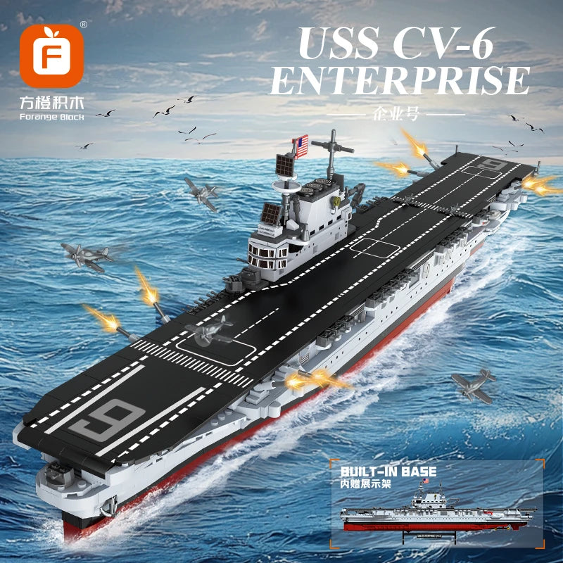 USS Enterprise CV-6 Building Blocks Set - WWII Warship Toy for Kids