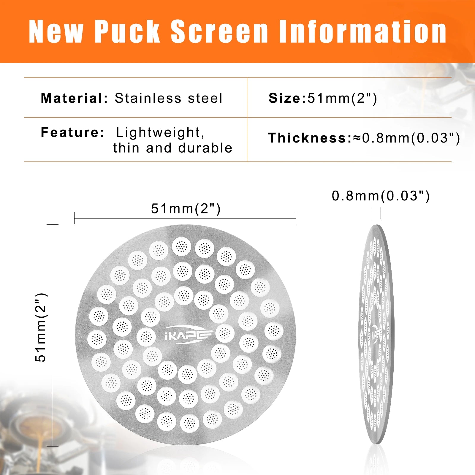 IKAPE Coffee Puck Screen V2 - Ultra-Thin 304 Stainless Steel Filter