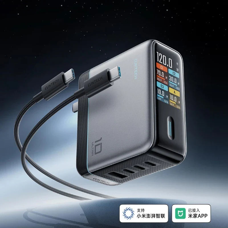 CUKTECH 120W GaN USB-C Charger with OLED Display & Dual Ports