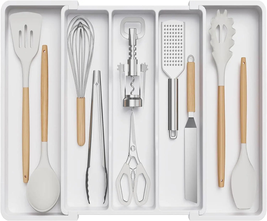 Adjustable Kitchen Utensil Tray - Expandable Silverware Organizer