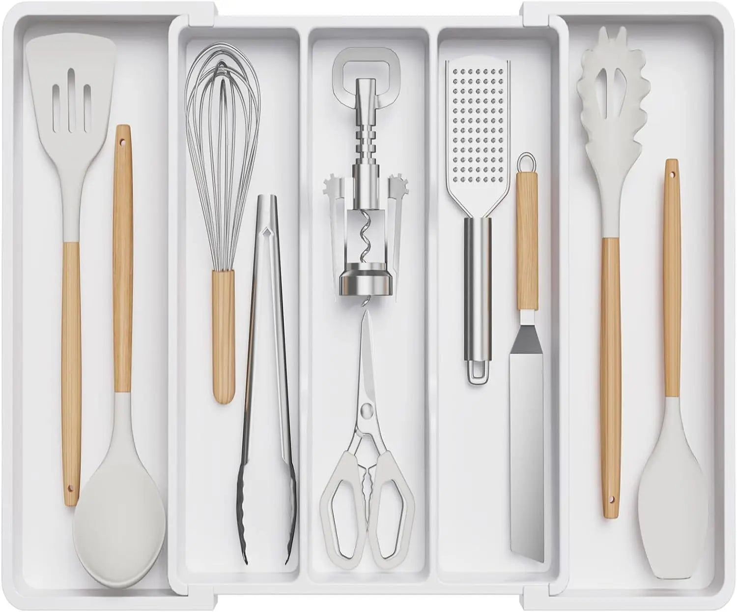 Adjustable Kitchen Utensil Tray - Expandable Silverware Organizer