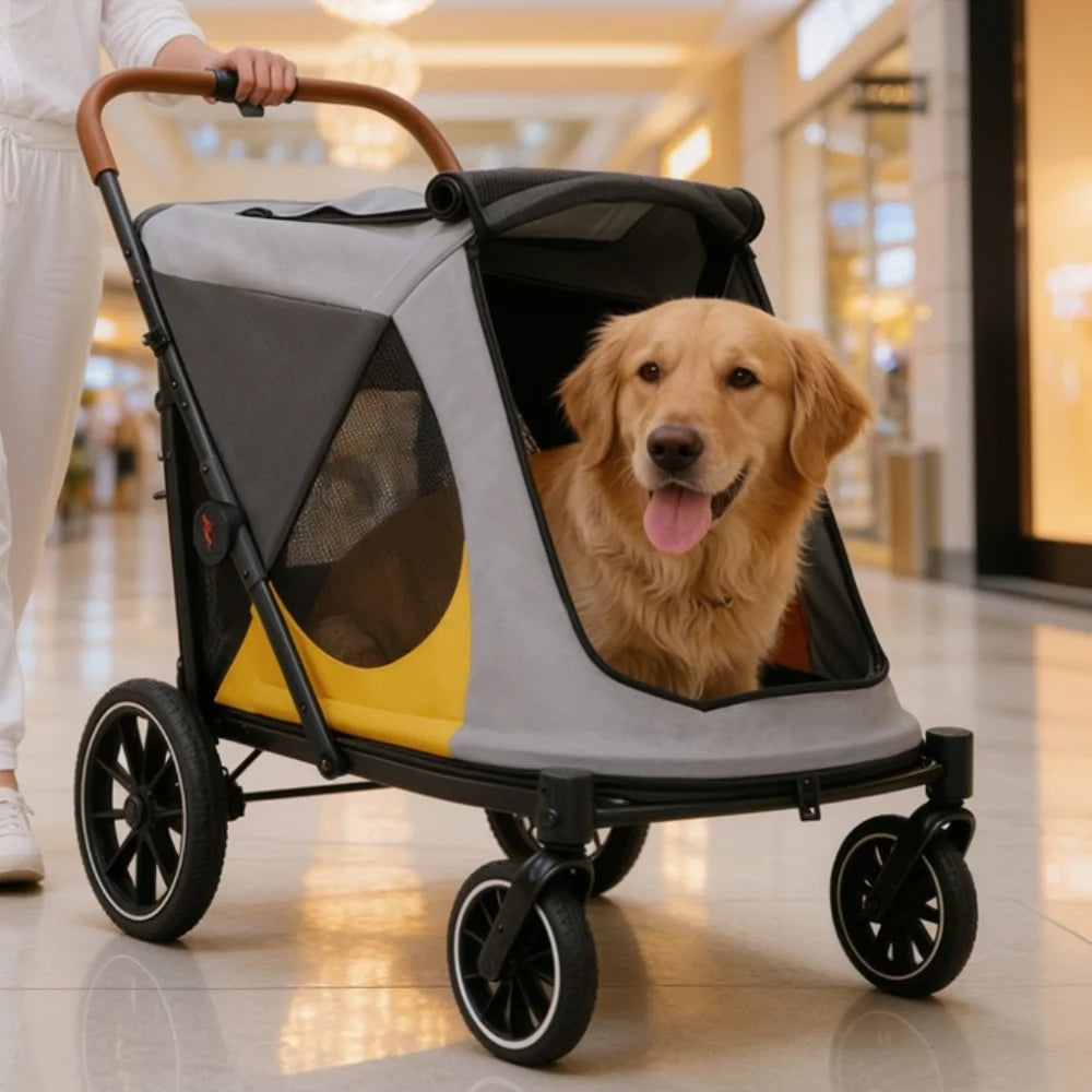 Foldable Dog Stroller - Comfortable Pet Travel Carrier for All Breeds