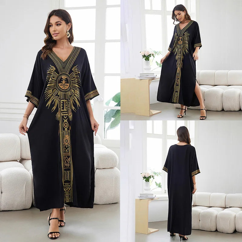 Stylish V Neck Swim Cover Up for Women - Embroidered Kaftan Dress