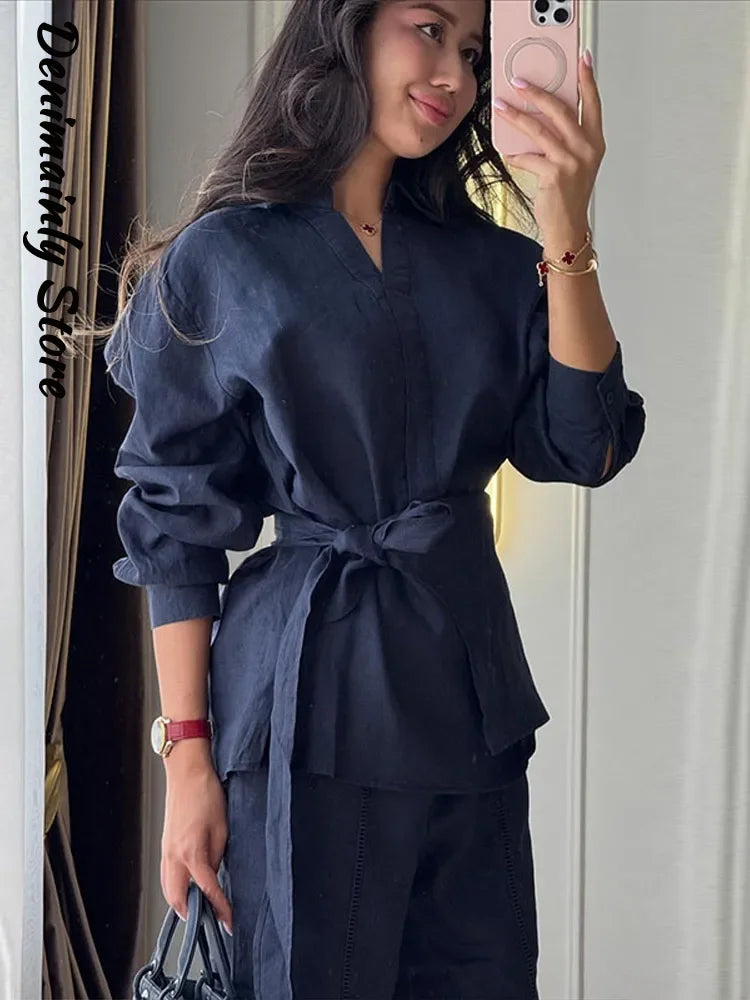Chin.Sweety Women's Casual Linen Pants Set - Stylish & Comfortable