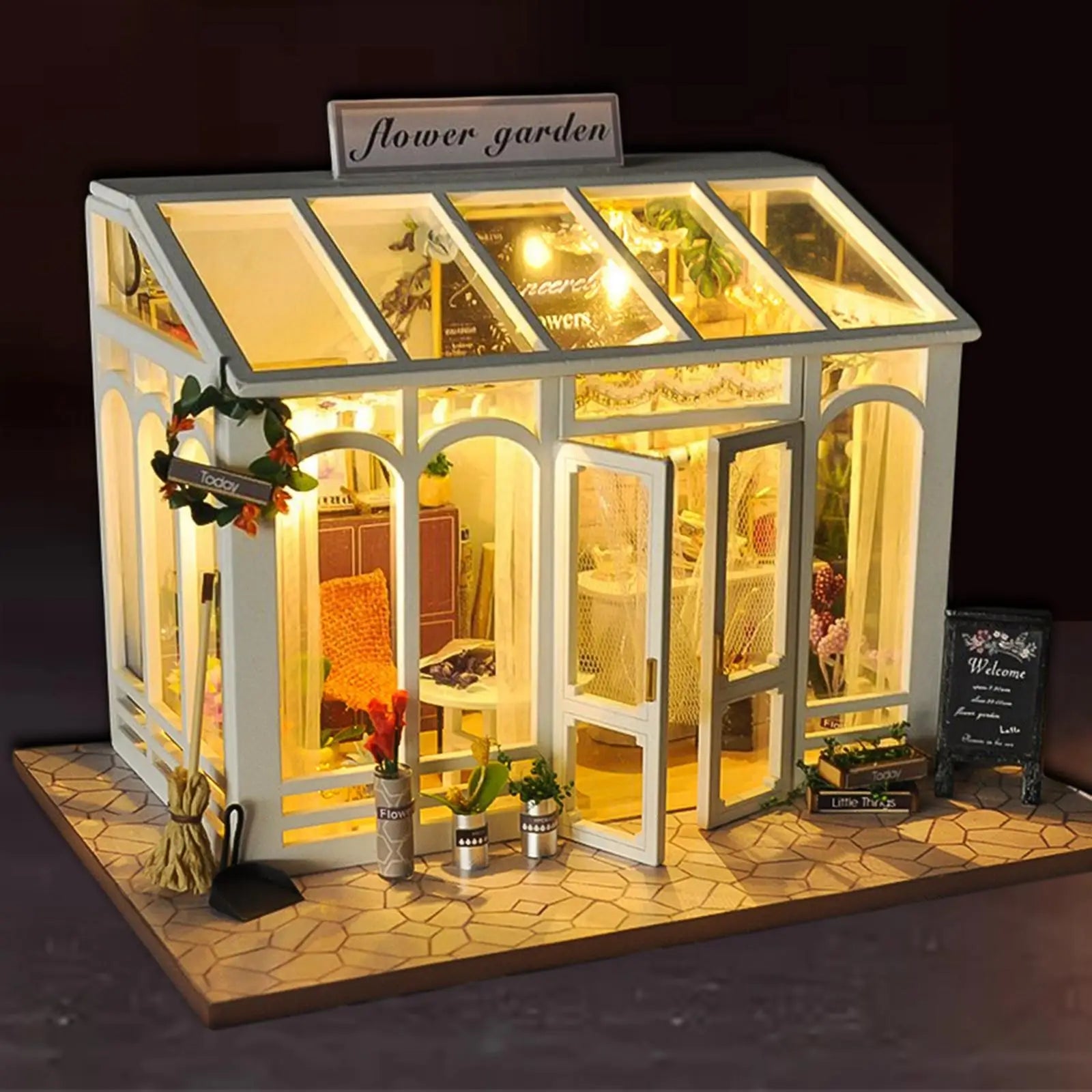 DIY Dollhouse Kit: 3D Flower Garden Puzzle with LED Lights