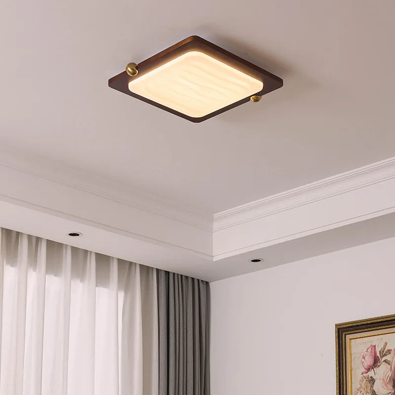 Wabi-Sabi Walnut Wood Ceiling Light - Modern LED Eye Protection