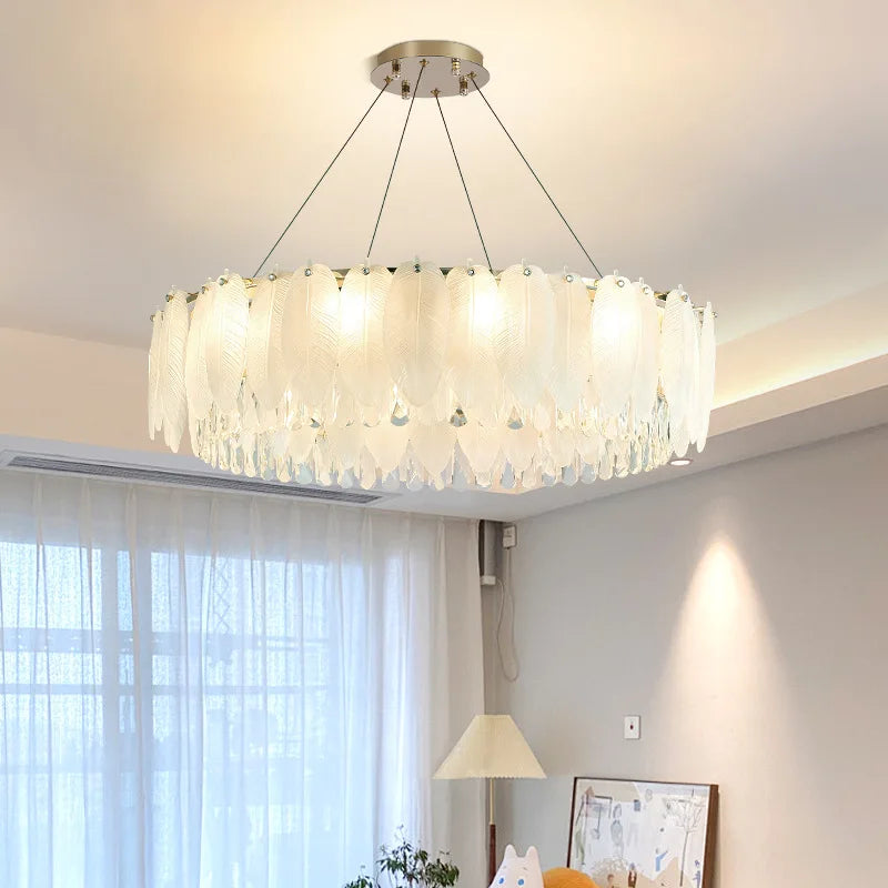 Stylish Modern Feather Glass Crystal Chandelier for Home Decor
