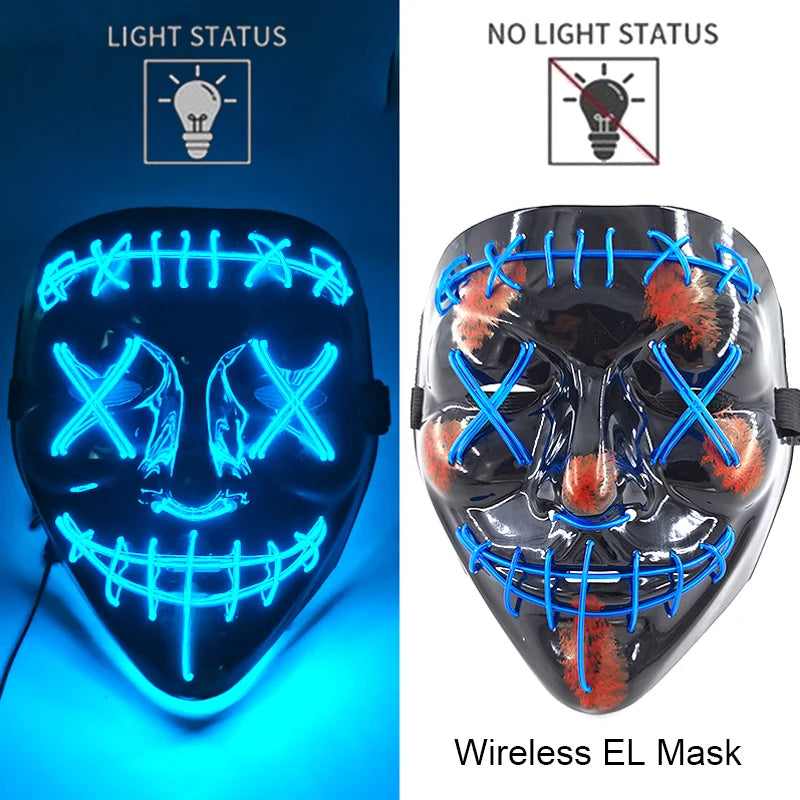 Glow-in-the-Dark Wireless LED Purge Mask for Halloween Cosplay