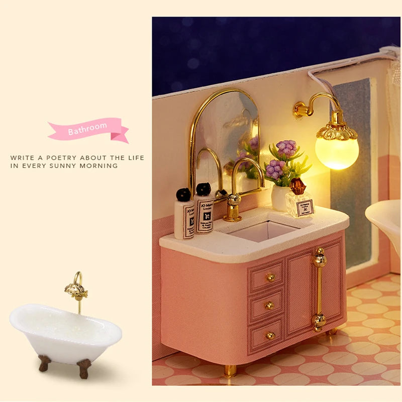 3D Wooden Mini Dollhouse Kit - DIY Duplex Apartment with Furniture