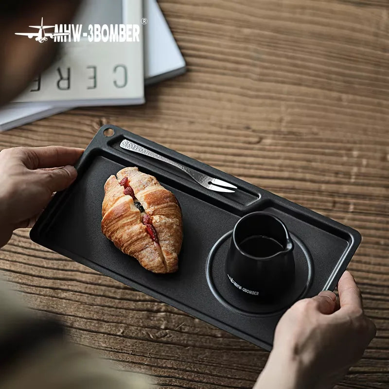 Stylish Stainless Steel Coffee Tray with Mini Fork - Perfect for Home & Travel