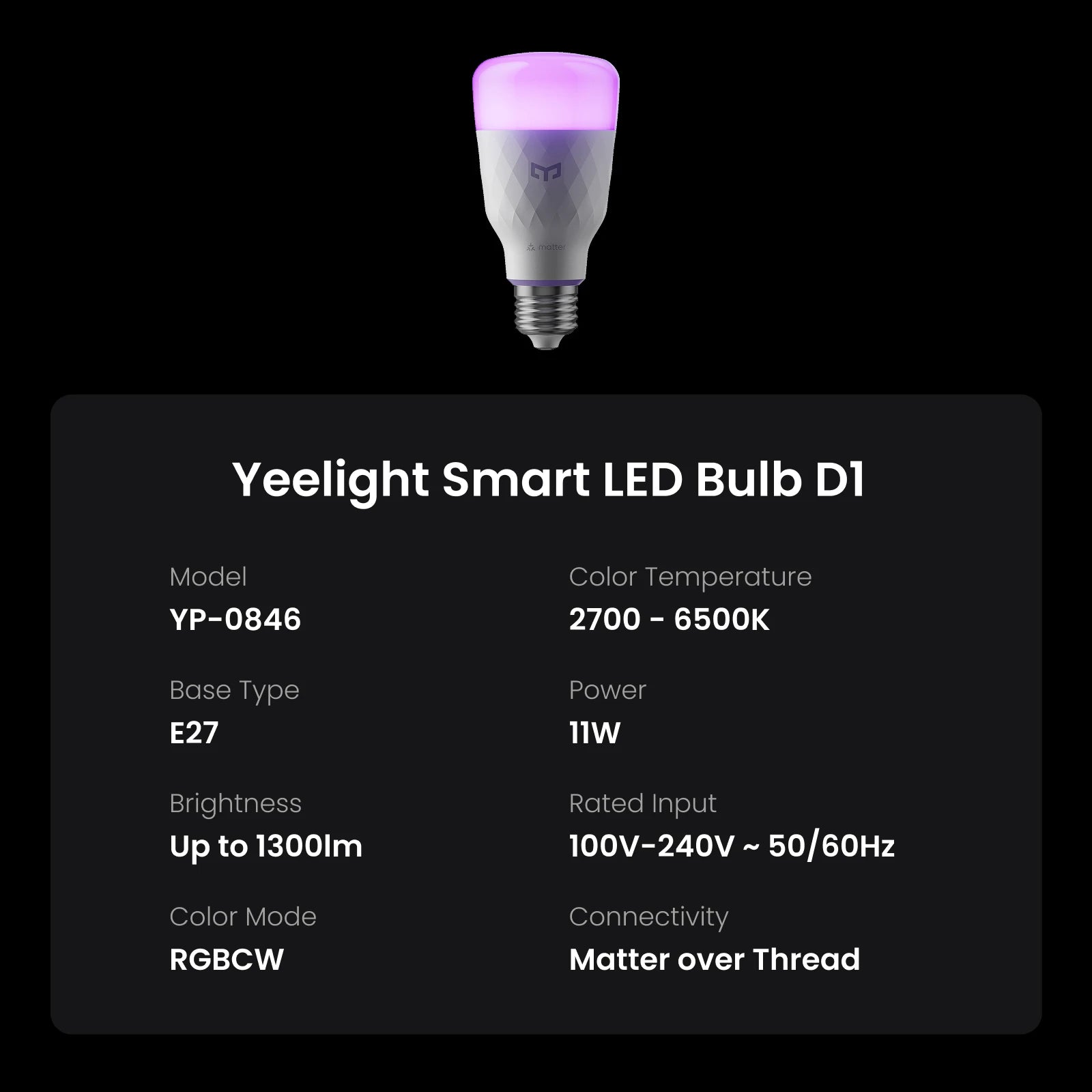 Yeelight Smart LED Bulb D1 E27 - 1300lm Dimmable WiFi Lighting
