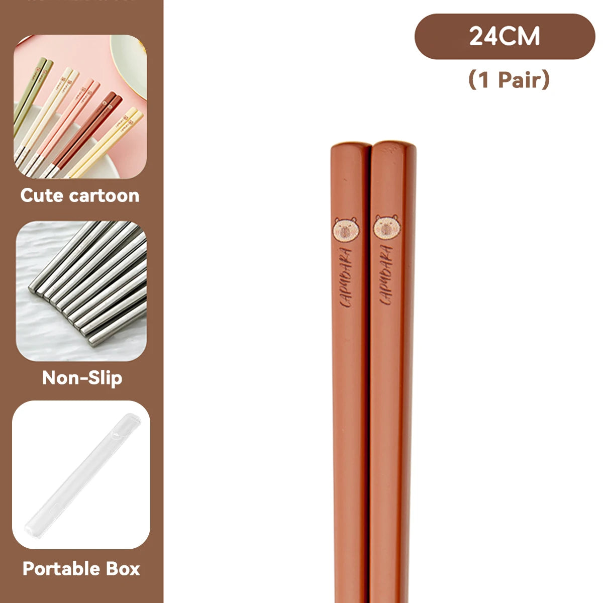 Cute Capybara Stainless Steel Chopsticks - Portable & Non-Slip