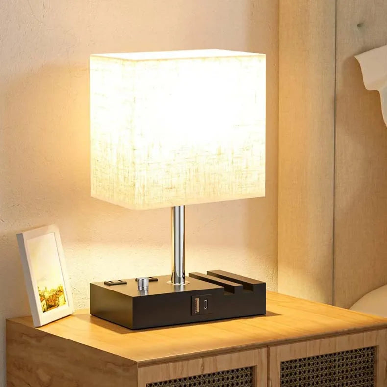 Dimmable Touch Control Table Lamp with Fabric Shade - USB Charging