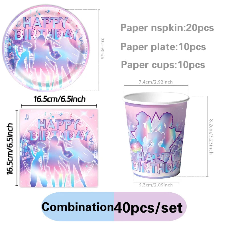 KPOP Pink & Purple Disposable Tableware Set for Birthday Parties