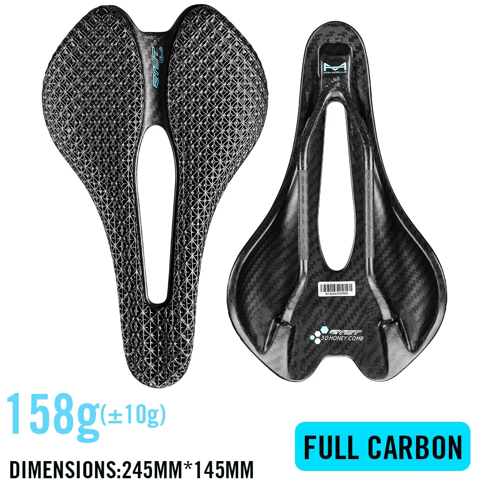 RYET Ultralight 3D Printed Bicycle Saddle - Carbon & EVA, 245x145mm