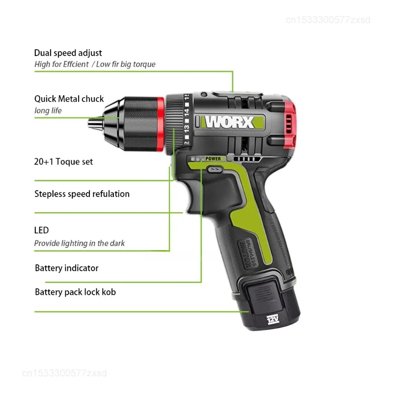 WORX WU130X 12V Cordless Brushless Electric Screwdriver Drill