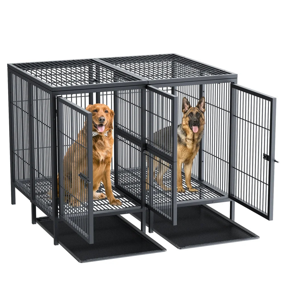Heavy Duty Large Dog Crate with Removable Divider & Easy Clean Trays