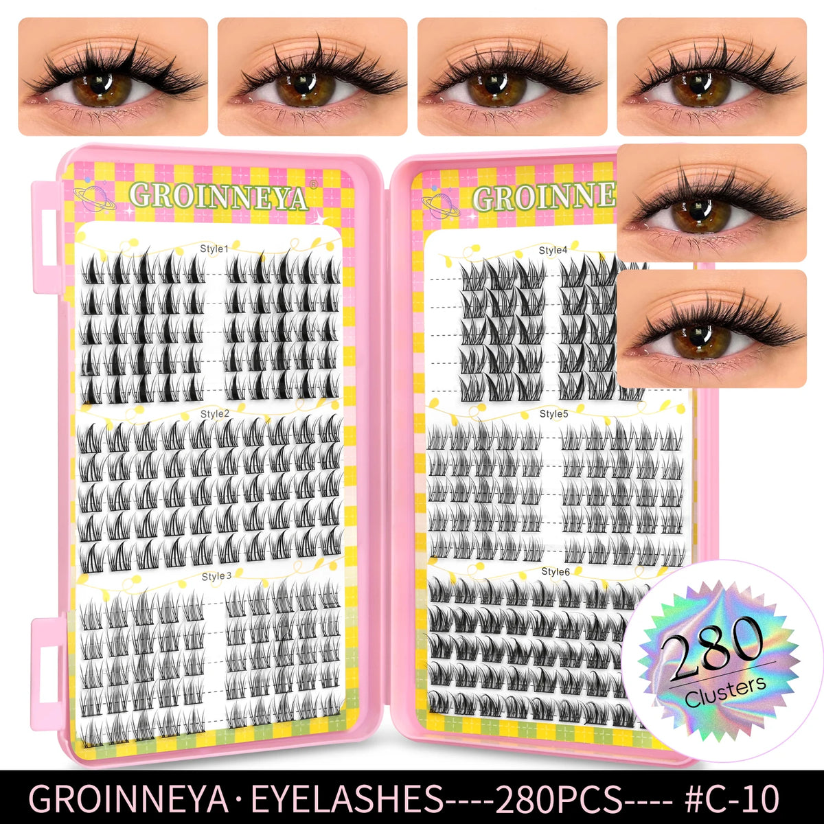 GROINNEYA Natural Cluster Lashes - 320 Pcs Volume Mixed Tray