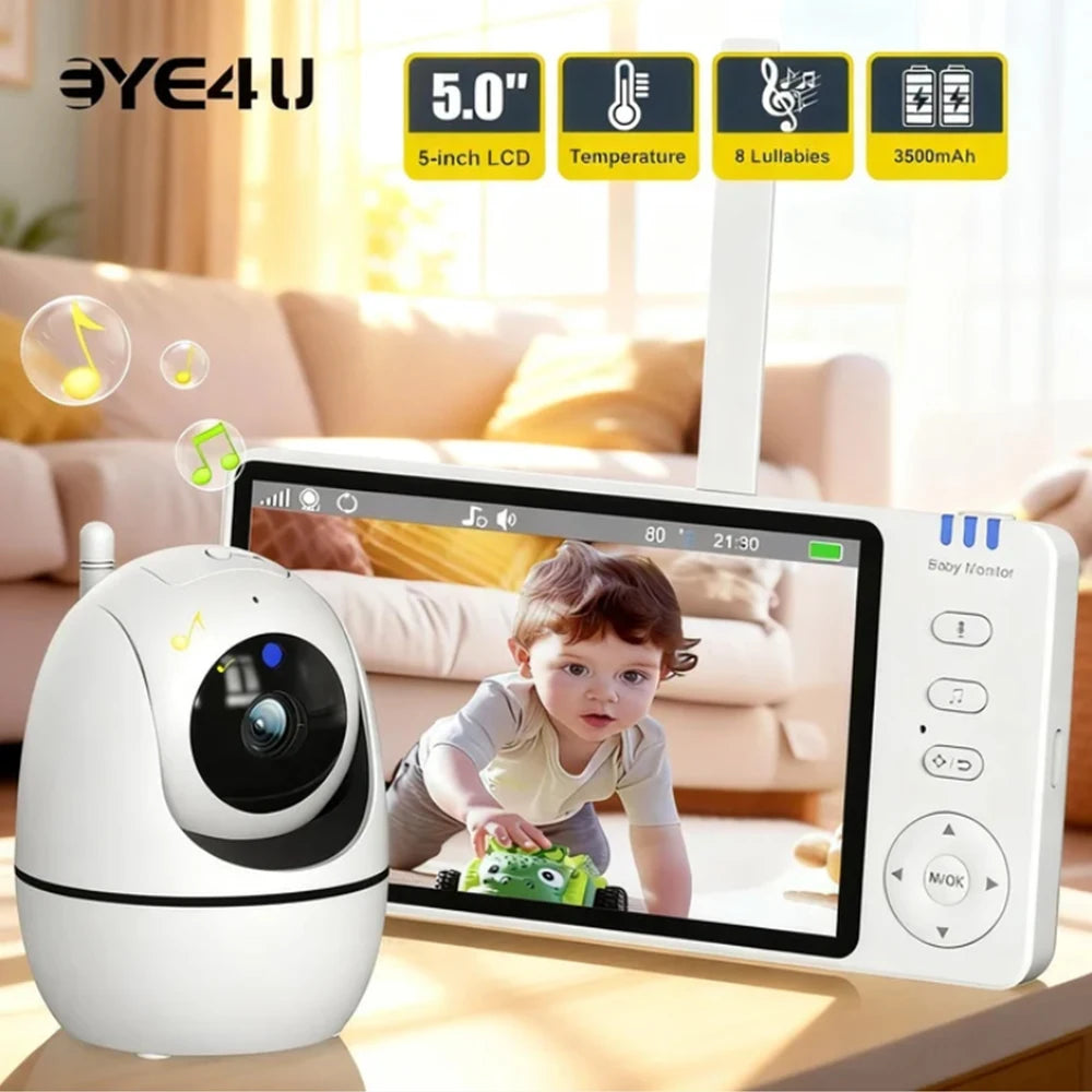 5-Inch HD Video Baby Monitor with PTZ Camera & Temperature Alerts