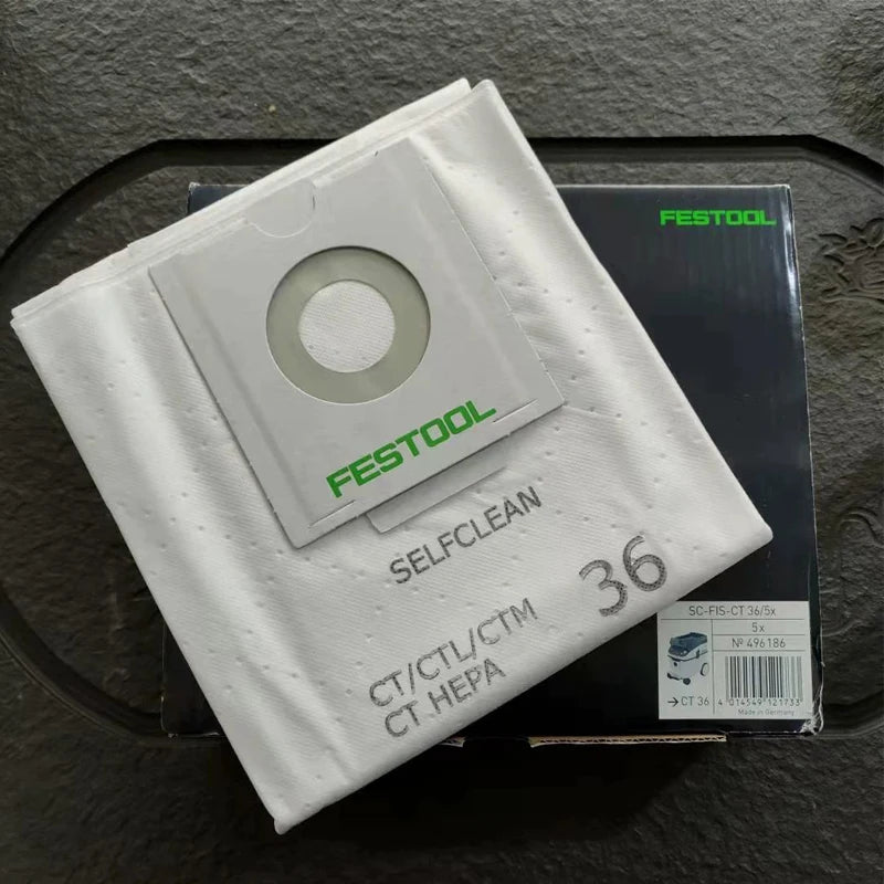 FESTOOL Self-Clean HEPA Filter Bags for 36 CTL CTM Dust Extractors – 5-Pack