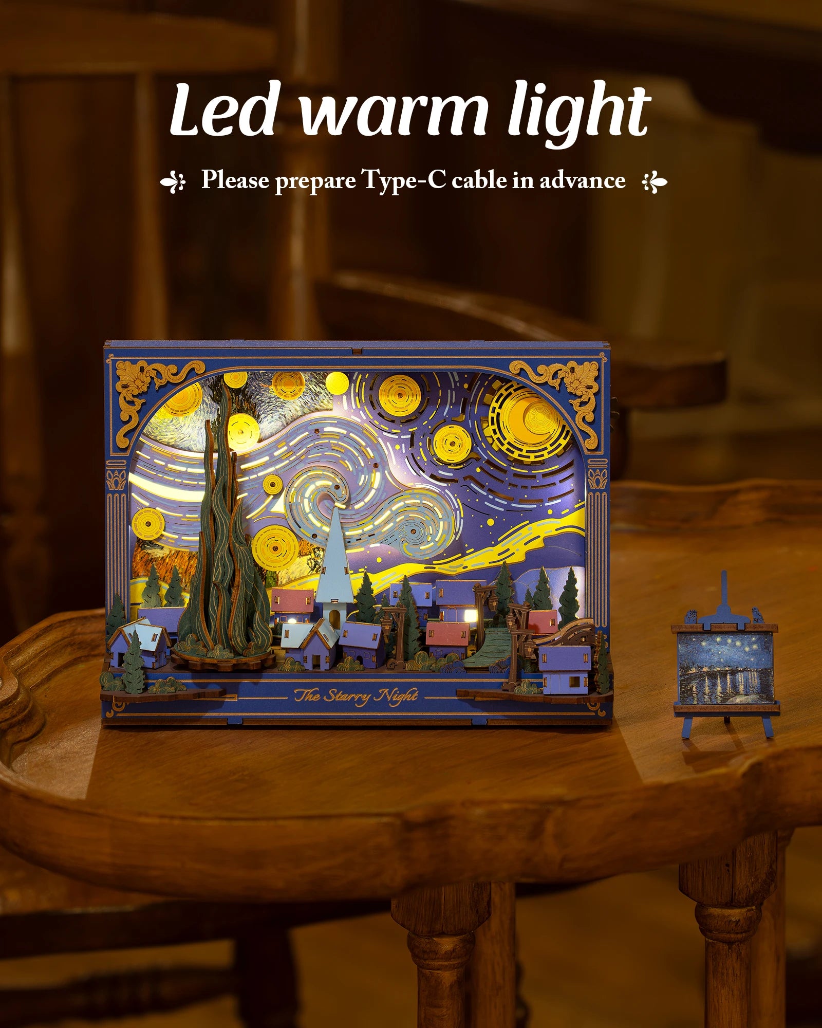 Robotime Starry Night 3D Wooden Puzzle with LED Light - DIY Desk Decor