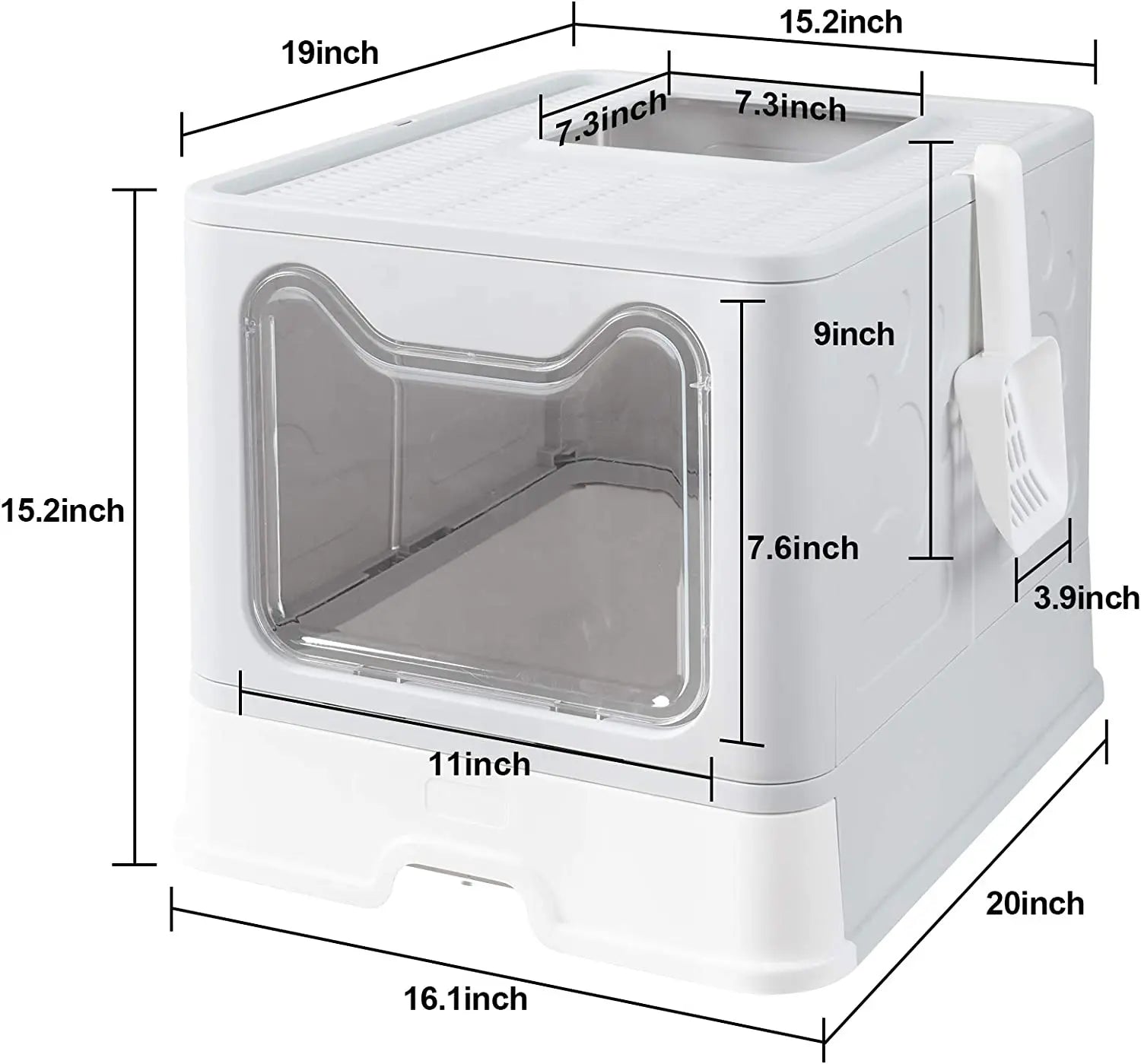 Extra Large Foldable Hooded Cat Litter Tray with Scoop - Easy Clean