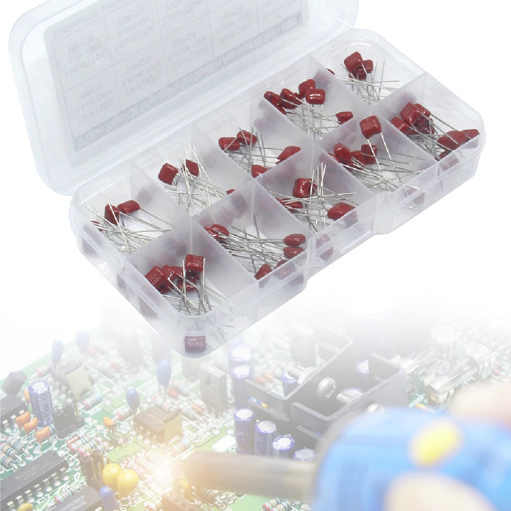100 Pcs CBB Polypropylene Film Capacitors Kit - 10 Values, High Precision