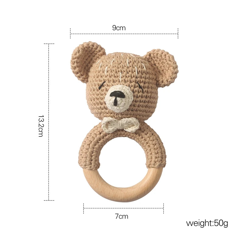 Bopoobo Baby Crochet Rattle Toy - Soft Wooden Teether & Infant Gym
